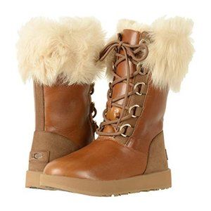 NEW UGG AYA WATERPROOF‎ LEATHER TALL BOOTS CHESTNUT